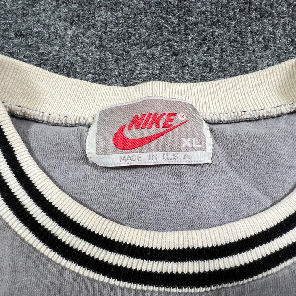 Vtg Nike T-Shirt XL Embroidered Striped Ringer Collar Basketball Made in USA 90s - Picture 7 of 10
